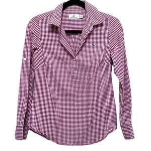 🍀 Vineyard Vines Womens Button Up Shirt Purple Gingham Roll Tab Long Sleeve 00